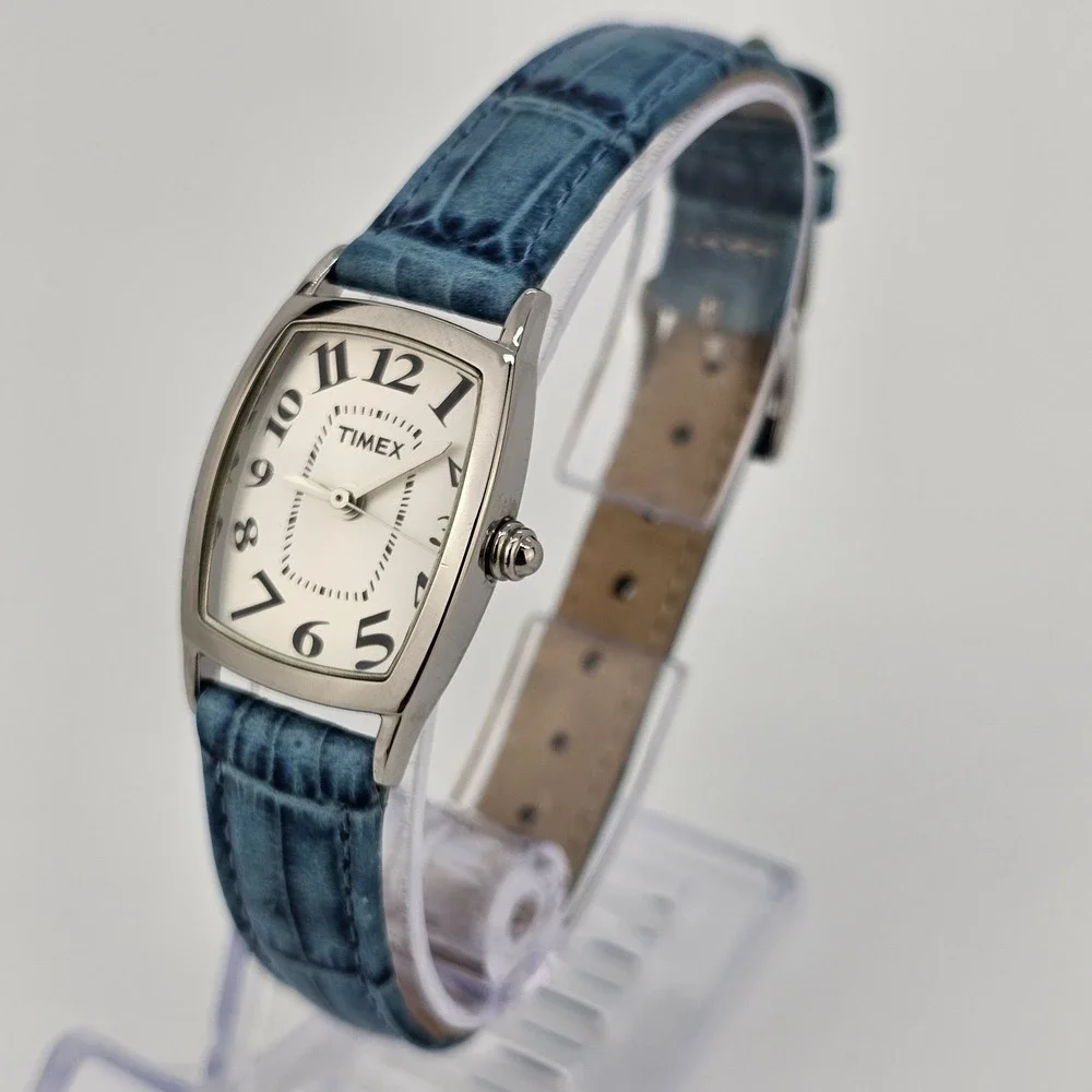 Timex‎ Women's Analog Watch 22MM Gray Dial Blue Leather Bands New Battery